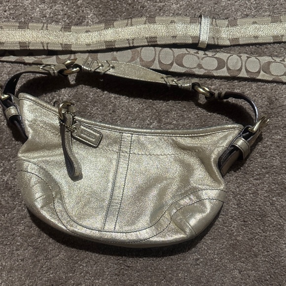 Coach Handbags - Metallic Coach Gold Shoulder Bag with Matching Belt Vintage Inspired